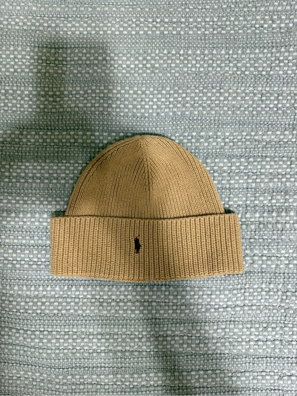 Polo Ralph Lauren Tan Ribbed Beanie with Pony Logo